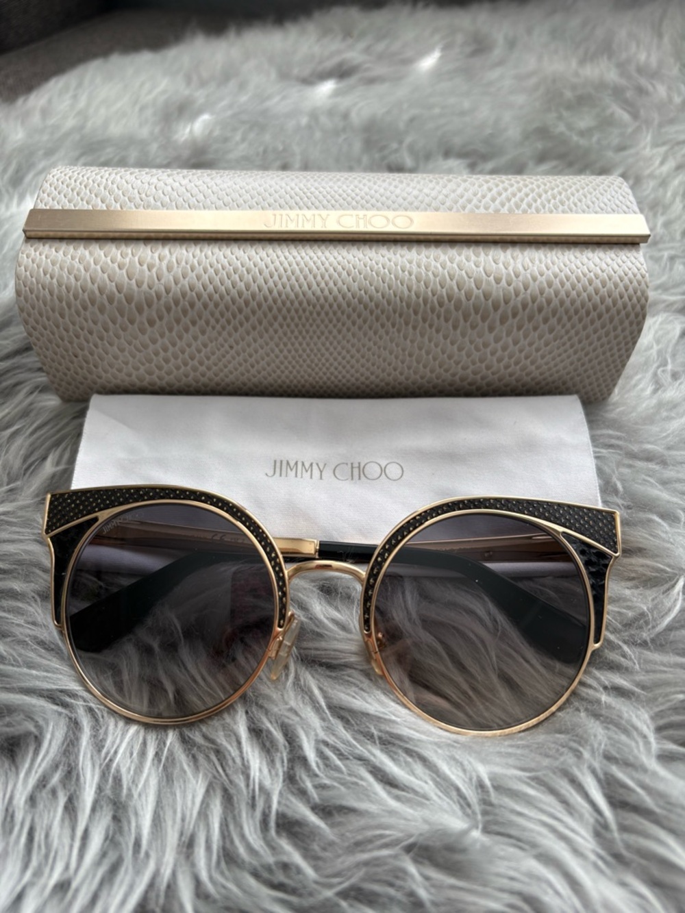 Jimmy Choo Ora/S Gold and Black Round Sunglasses with Accent Detailing